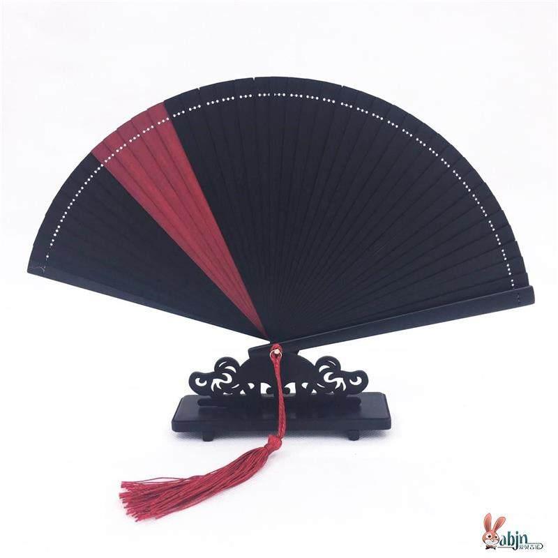 Folding Fan - 扇子 メンズ レディース 竹製 中華 和風 レトロ 古典 彫刻 透かし彫り コンパクト ダンス 舞 赤 紺 黒 タッセル 飾り シンプル おしゃれ 花柄