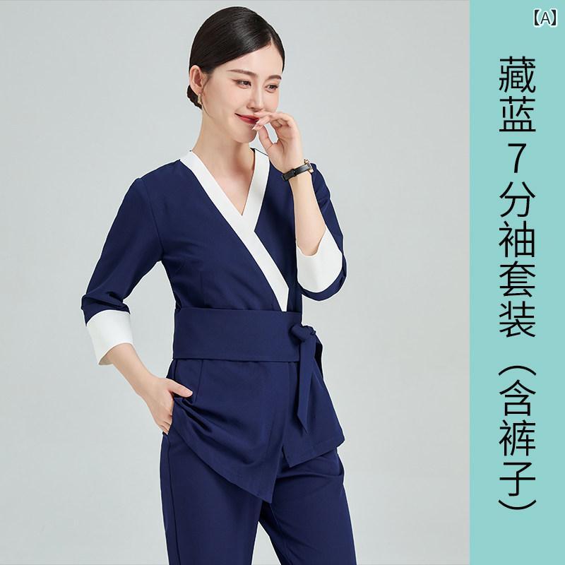 エステ 制服 レディース 美容師 サロン ユニフォーム セットアップ 長袖 ワークウ...