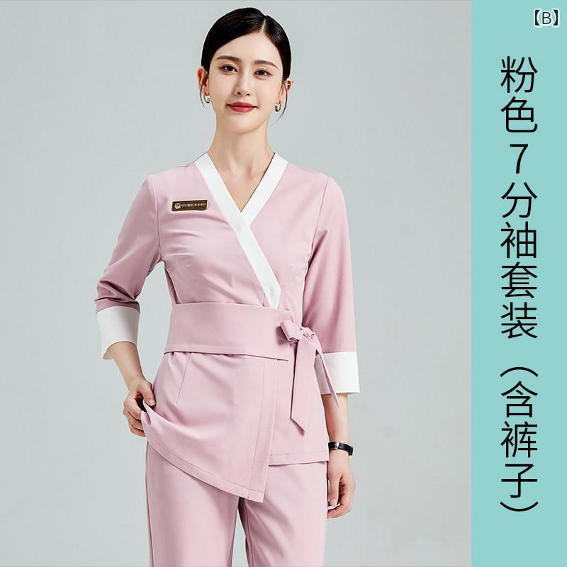 エステ 制服 レディース 美容師 サロン ユニフォーム セットアップ 長袖 ワークウ...