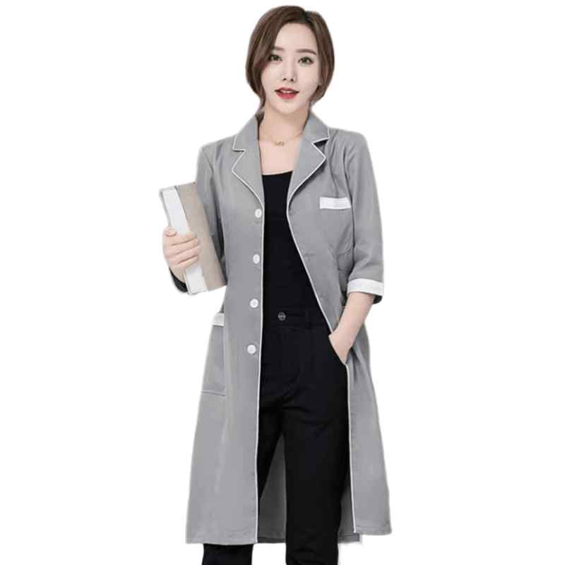 エステ 制服 レディース 美容師 スキンケア アートメイク サロン ユニフォーム 半袖 しわ防止加工 滑らか 高機能 ワークウェア 長袖 ポリエステル 紺 グレー ピンク ポケット ボタン