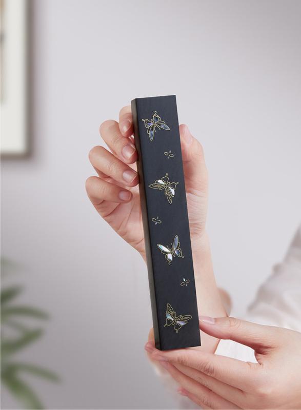 文鎮 紫檀 螺鈿 黒梓木 蝶 月 象嵌細