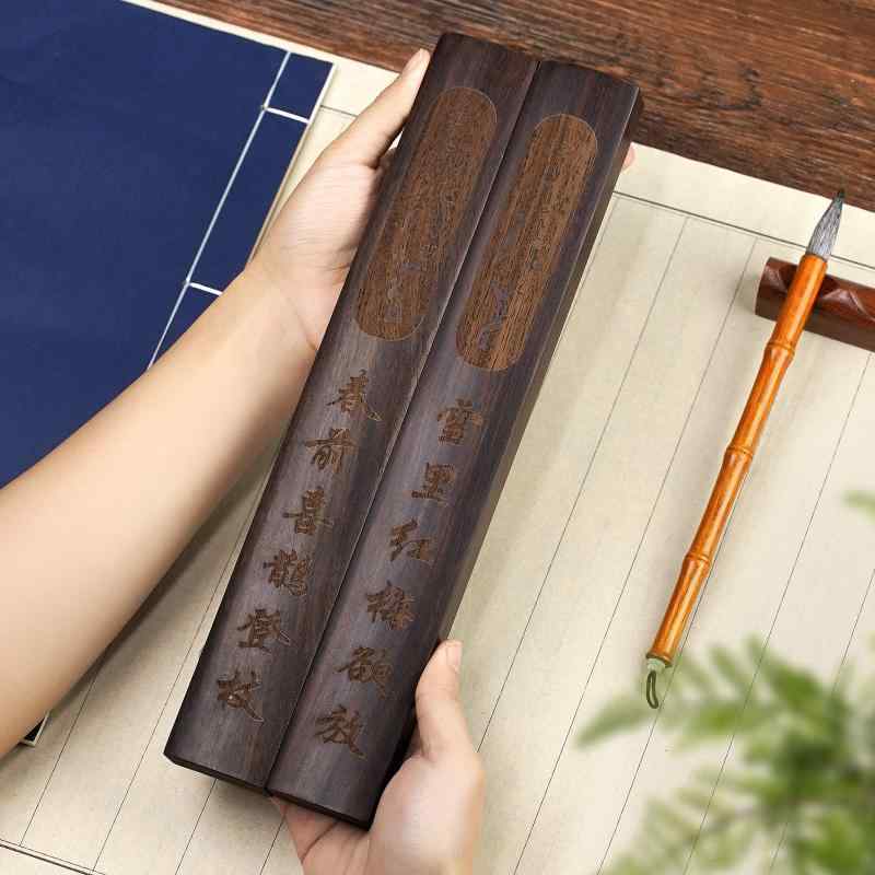 文鎮 黒枝 木製 無垢 彫刻 2本セット