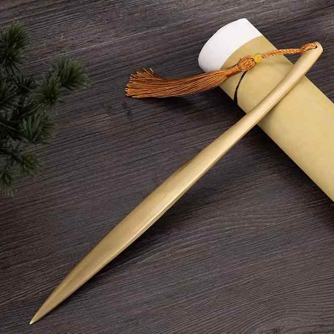 ペーパーナイフ 真鍮 レターオープナー 柳葉型 タッセル 中国風 文房具 デスク 書斎 オフィス 事務用品 封筒 手紙 開封 伝票整理 インテリア おしゃれ レトロ クラシック 誕生日 記念 贈り物 プレゼント