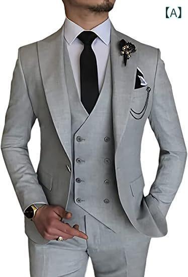 スーツ メンズ セットアップ スリムフィット ジャケット ダブルベスト スラックス パンツ 礼服 紳士服 ビジネス 結婚式 パーティー シングル ワンボタン ノッチドラペル 高級感 通気性 耐摩耗性 綿 グレー ブラック ネイビー