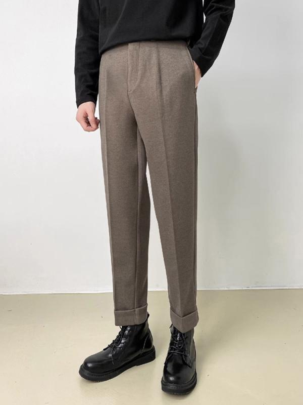 スラックス メンズ パンツ 秋冬 厚手 ウール調 ストレート テーパード ロングパンツ ズボン カジュアル ビジカジ オフィス スリム 暖かい 防寒 センタープレス 立体裁断 ブラック ダークグレー ブラウン