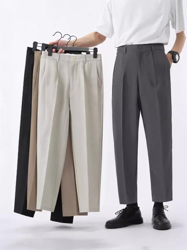 乐天商城 - スラックス メンズ パンツ ズボン ボトムス 男性用 春夏 接触冷感 防シワ 形態安定 薄手 涼しい ストレート 落ち感 ゆったり アンクル丈 9分丈 ロング丈 ビジネス カジュアル 通勤 無地 ブラック グレー