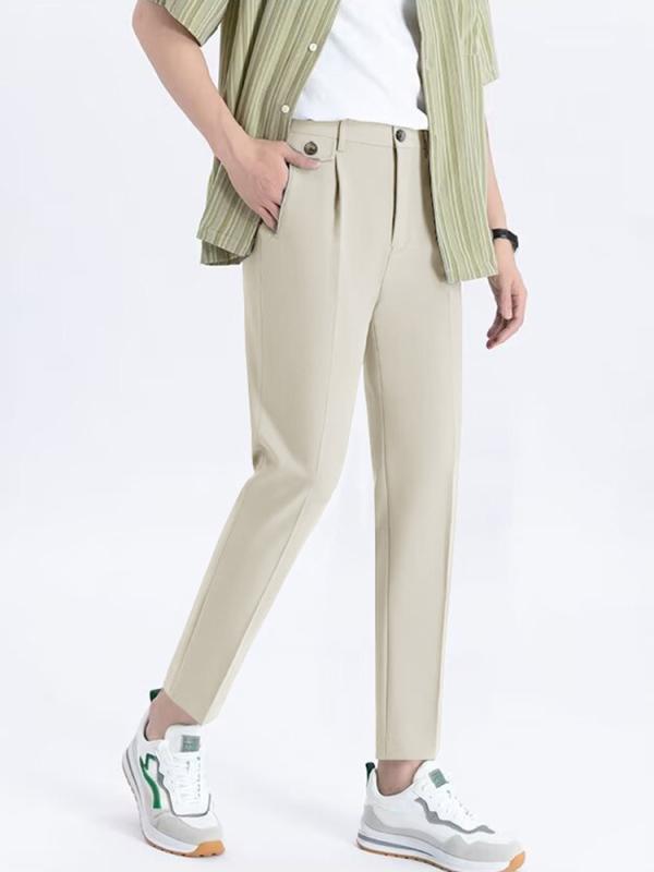 Pants - スラックス メンズ テーパードパンツ ズボン ボトムス ビジネス 通勤 普段使い 春夏 スリム ストレート イージーケア 形状安定 ドレープ感 通気性 ポリエステル ウォッシャブル 防シワ ブラック グレーブルー グリーン