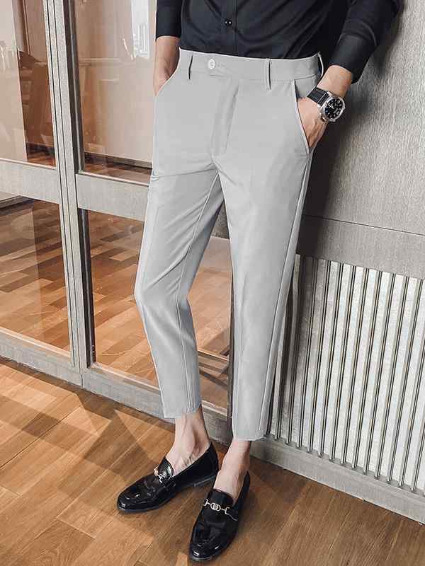 乐天商城 - スラックス メンズ 秋冬 裏起毛 テーパードパンツ ズボン ビジネス アンクル丈 厚手 形態安定 ノーアイロン ストレッチ 伸縮性 スリム 細身 美脚 無地 高級感 通勤 フォーマル ブラック グレー ネイビー