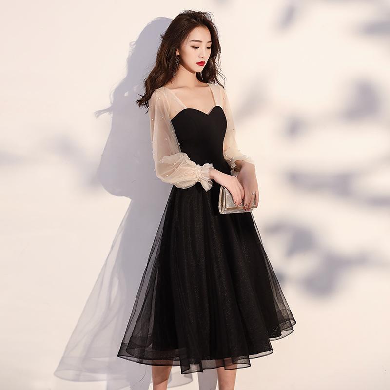 ドレス レディース ワンピース ブラック 黒 礼服 結婚式 二次会 謝恩会 春夏 Aライン ハイウエスト ミモレ丈 膝丈 上品 エレガント 高級感 きれいめ 清楚 小柄 低身長 半袖 大人 フォーマル フレア