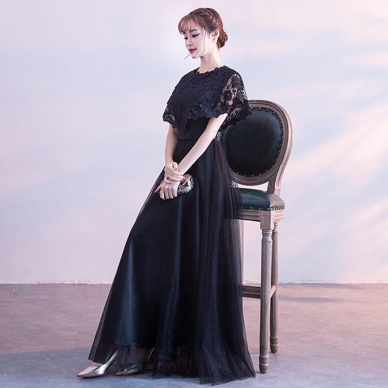 乐天商城 - ロングドレス レディース パーティードレス ワンピース マキシ丈 黒 フォーマル 演奏会 披露宴 司会用 エレガント 高級感 細見え 着痩せ Uネック 半袖 ハイウエスト Aライン アセテート ポリエステル しわ加工 プリーツ 春夏