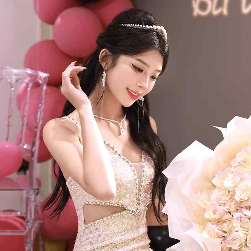 Other - ドレス レディース パーティー ロング イブニング 結婚式 披露宴 演奏会 高級感 ベルベット 深Vネック ノースリーブ ハイウエスト スレンダー ビジュー ラインストーン ピンク シルバーグレー ワインレッド 春夏