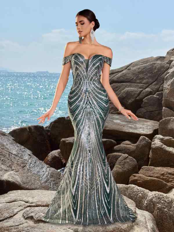 ワンピース レディース パーティードレス ロング マキシ丈 ベアトップ チューブトップ スパンコール バックレス 背中見せ タイト セクシー スリム 上品 エレガント 高級感 ダークグリーン 深緑 パーティー 二次会 披露宴 ポリエステル