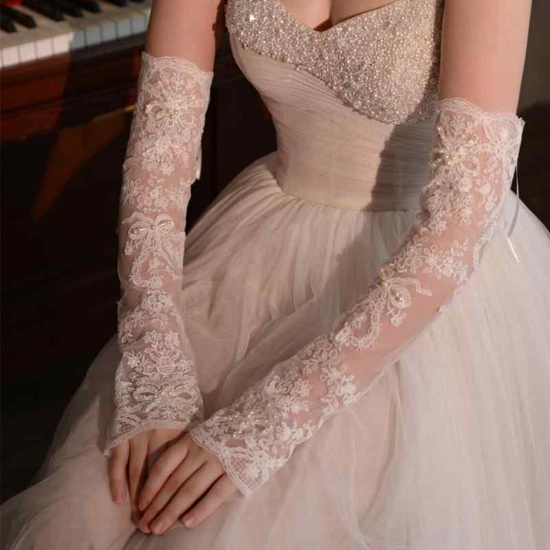 ・性別: レディース・機能: 装飾・カラー: オフホワイト、オフホワイト（パール付き）・素材: ポリエステル・タイプ: フィンガーレスロングアームカバー・スタイル: 宮廷風