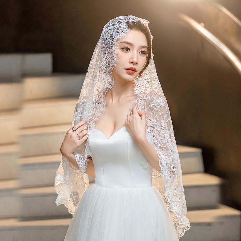 ショール レディース ストール 頭巾 ヘッドスカーフ ベール チュール レース 透かし編み 花柄 フラワー 刺繍 ロング 大判 ムスリム ヒジャブ 礼拝 結婚式 パーティー 春夏 秋冬 白 黒 透け感 上品 高級感