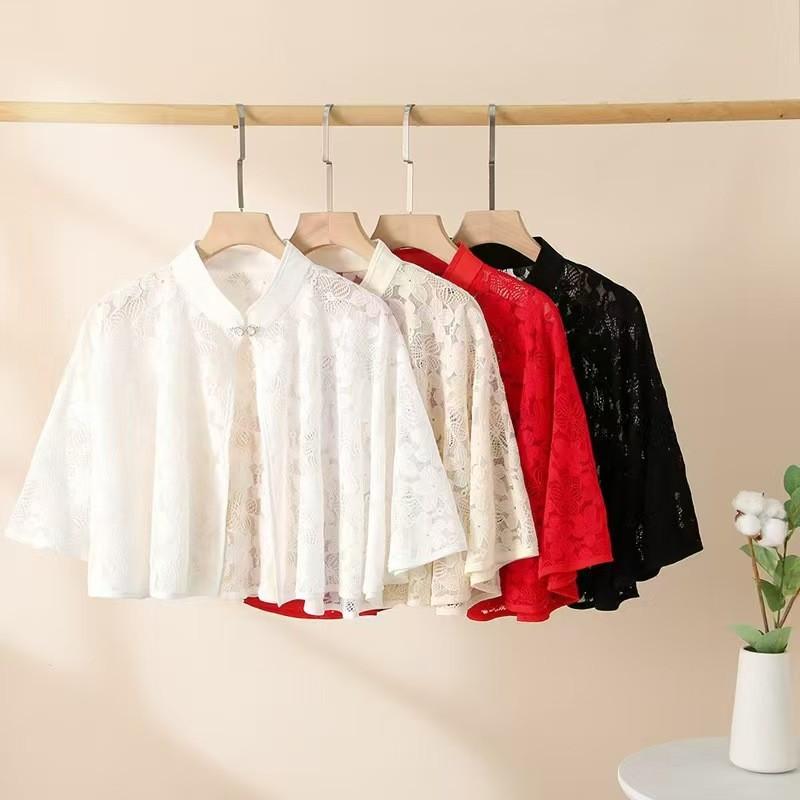 ショール レディース 春夏 薄手 ボレロ ケープ ストール 羽織り カーディガン 透け感 シアー 軽量 冷房対策 結婚式 パーティー チャイナドレス ワンピース ポリエステル 上品 きれいめ エレガント ホワイト レッド 杏