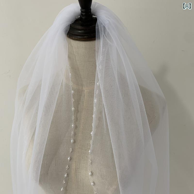 フロントップ楽天市場店のウェディングベール レディース 結婚式 挙式 披露宴 ショート丈 シングル ハンドメイド クリスタル ビーズ ラインストーン ブライダル 髪飾り ヘッドドレス ヘアアクセサリー ホワイト アイボリー 花嫁 シンプル チュール 清楚｜アングル2