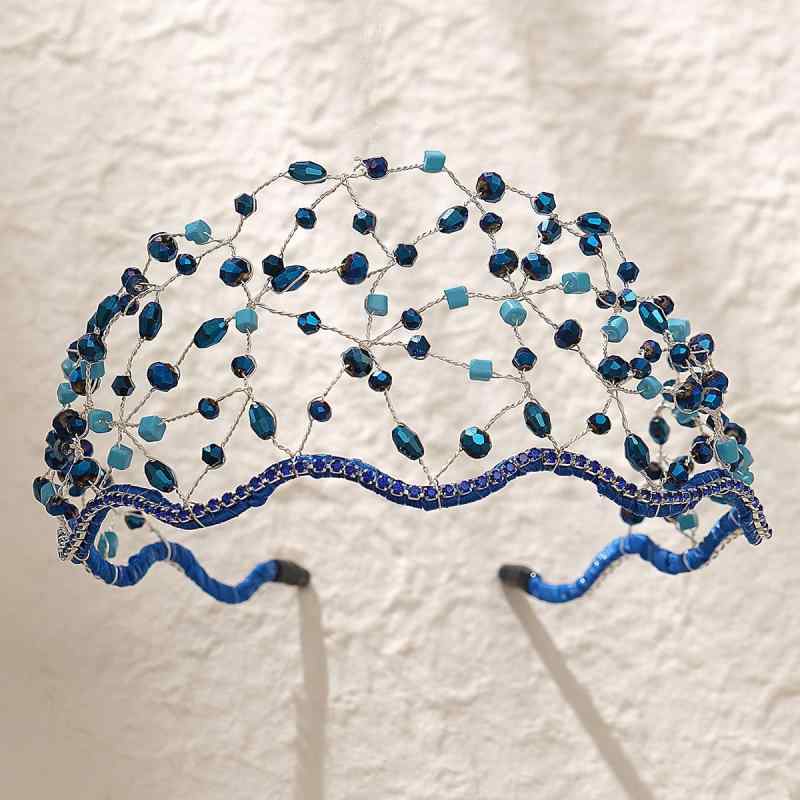 カチューシャ レディース 結婚式 二次会 パーティー ブルー クリスタル 高級感 レトロ 髪飾り ヘッドドレス ヘアアクセサリー ヘアバンド ビジュー キラキラ 華やか 上品 ハンドメイド ウェディング 網状 人工水晶 撮影小物 アクセサリー