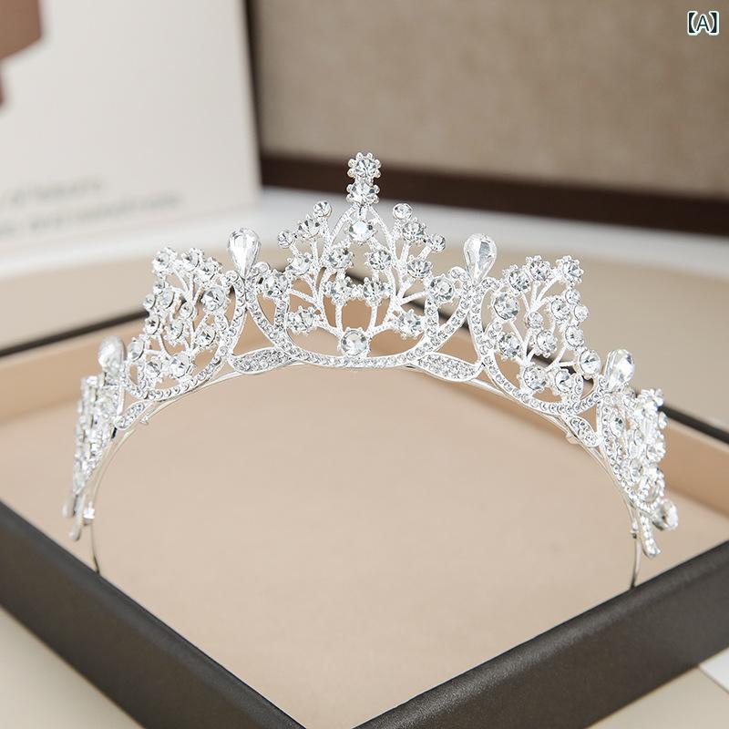 フロントップ楽天市場店のティアラ レディース 女の子 王冠 ヘアアクセサリー ヘッドドレス クラウン カチューシャ ブライダル 結婚式 成人式 発表会 プリンセス ウェディング ジルコニア ラインストーン 合金 レトロ アンティーク調 高級感 華やか ドロップ型 シルバー ゴー｜アングル2