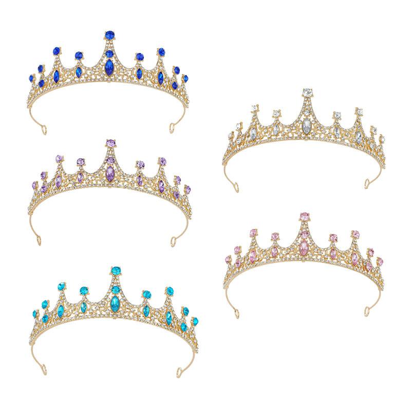 カチューシャ 女の子 キッズ ティアラ 王冠 髪飾り ヘッドドレス プリンセス シンプル 高級感 エレガント キラキラ 電気メッキ加工 合金 クリスタル 結婚式 発表会 誕生日 春夏 ピンク パープル ブルー ヘアピン