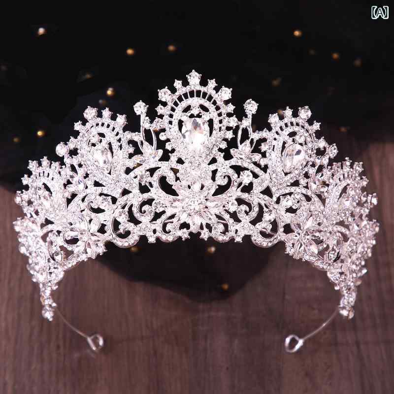フロントップ楽天市場店の王冠 レディース ティアラ ヘッドドレス ヘアアクセサリー ブライダル 結婚式 披露宴 パーティー ゴージャス 高級感 エレガント 華やか クリスタル ジルコニア キラキラ 電気メッキ加工 シルバー ゴールド ホワイト｜アングル2
