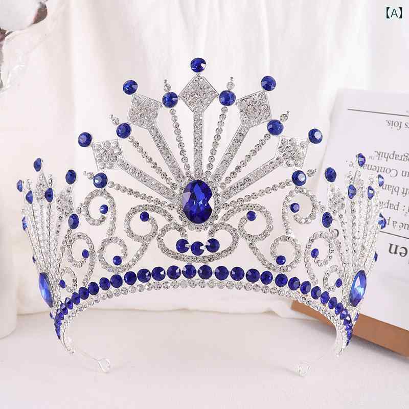 后冠 - ティアラ レディース クラウン バロック ヨーロピアン 王冠 髪飾り 花嫁 結婚式 ウェディング パーティー 合金 ラインストーン キラキラ リーフ 大ぶり 豪華 高級感 エレガント シルバー ゴールド ブルー