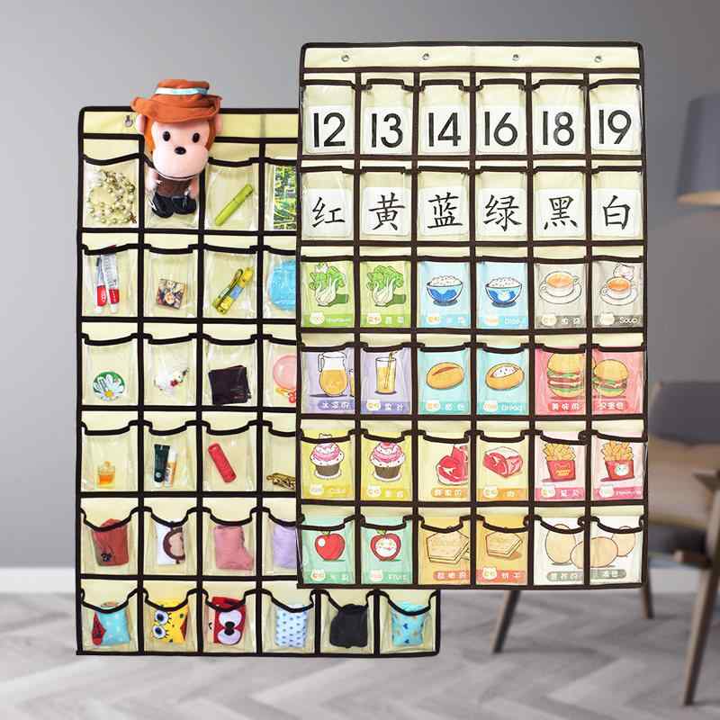 ウォールポケット 壁掛け 収納 吊り下げ キッズ 男の子 女の子 マスク 知育カード 靴下 スマホ 小物 クリア ドア掛け 不織布 オックスフォード 多機能 整理整頓 リビング 子供部屋 緑 青 グレー