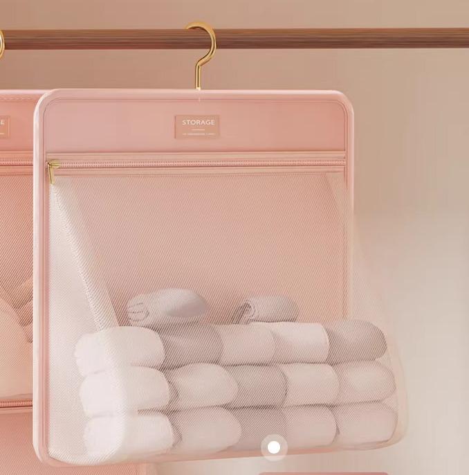 ウォールポケット 壁掛け 収納 吊り下げ 寮 ひとり暮らし ドア クローゼット ベッドサイド 大容量 下着 靴下 ぬいぐるみ メッシュ 通気性 水洗い ハンギング 省スペース ピンク アイボリー グレー ジッパー