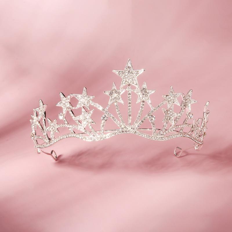 ティアラ レディース 王冠 クラウン ヘアアクセサリー 髪飾り 星 スター 合金 ラインストーン ビジュー クリスタル 結婚式 披露宴 写真撮影 欧米風 エレガント 豪華 高級感 キラキラ かわいい 華やか シルバー ブラック