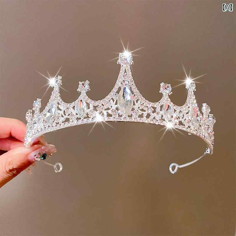 フロントップ楽天市場店のティアラ キッズ 女の子 王冠 冠 カチューシャ ヘアアクセサリー ヘッドドレス 髪飾り 子供用 プリンセス かわいい ジルコニア キラキラ 高級感 合金 電気メッキ加工 発表会 結婚式 誕生日 シルバー ゴールド ピンク｜アングル2