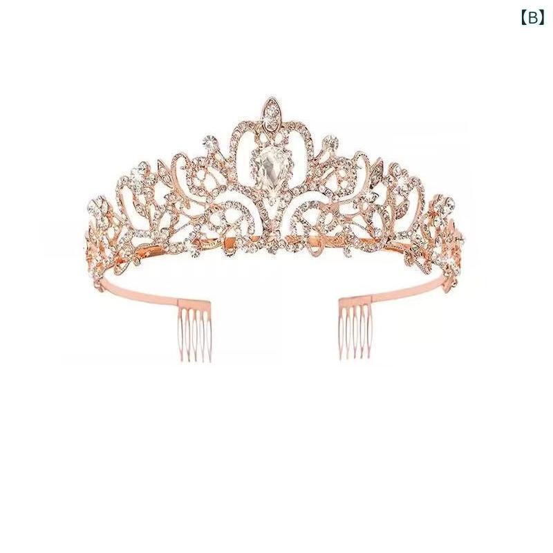 ヘアアクセサリー レディース ティアラ クラウン 冠 髪飾り カチューシャ ベール サッシュ バロック調 高級感 クリスタル 電気メッキ加工 合金 結婚式 二次会 誕生日 ローズゴールド シルバー ホワイト 秋冬 3