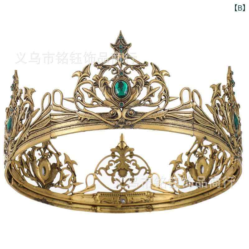フロントップ楽天市場店の王冠 メンズ ヘアアクセサリー クラウン 王様 アンティーク風 レトロ 合金 電気メッキ加工 クリスタル パーティー イベント コスプレ 舞台用 小道具 重厚感 アンティークレッド銅 アンティークゴールド ガンブラック｜アングル2