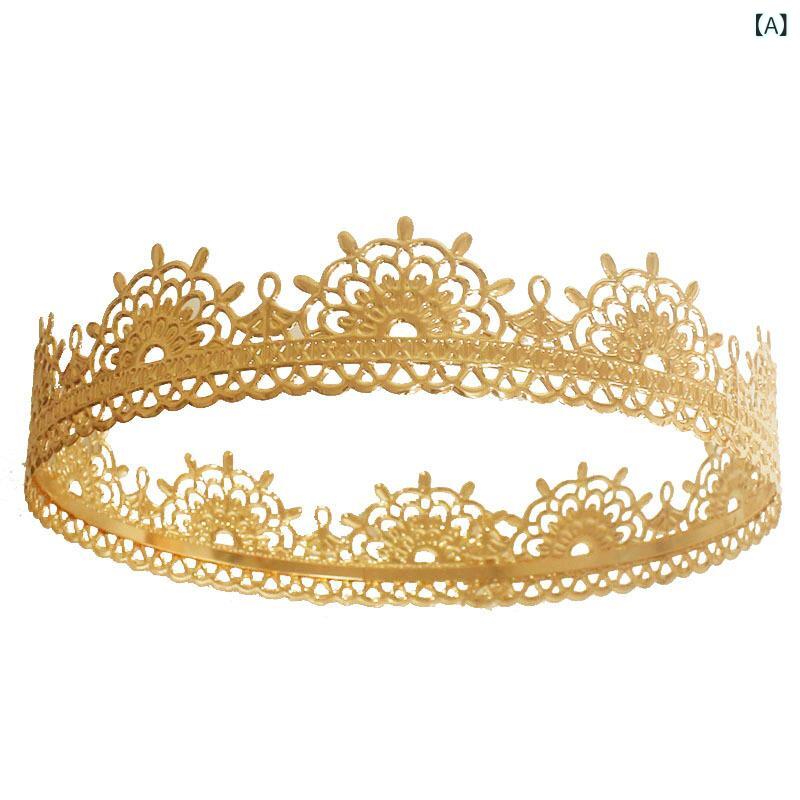王冠 メンズ レディース ティアラ プリンス フルクラウン ヘッドドレス ヘアアクセサリー 金属製 電気メッキ加工 結婚式 誕生日 パーティー 高級感 ゴージャス アンティーク調 欧米風 キラキラ ゴールド シルバー 2