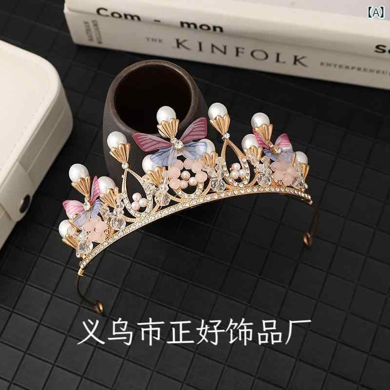 カチューシャ 女の子 キッズ ベビー ティアラ 王冠 髪飾り ヘッドドレス かんむり プリンセス 誕生日 結婚式 発表会 キラキラ ラインストーン パール クリスタル ゴールド シルバー ピンク 高級感 電気メッキ加工