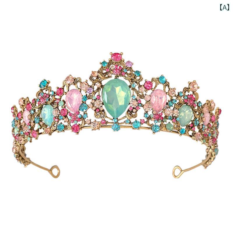 ティアラ レディース 王冠 クラウン ヘッドドレス 髪飾り 結婚式 挙式 パーティー プリンセス アンティーク風 レトロ 欧米風 合金 電気メッキ加工 クリスタル ラインストーン ビジュー 豪華 高級感 華やか 髪留め ゴールド マルチ 2