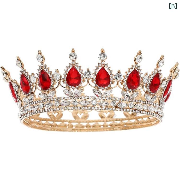 ティアラ レディース ヘッドドレス 髪飾り 王冠 ヘアアクセサリー バロック調 高級感 花嫁 ウェディング 結婚式 誕生日 成人式 合金 クリスタル ビジュー 電気メッキ加工 豪華 エレガント ゴールド シルバー ピンク 3