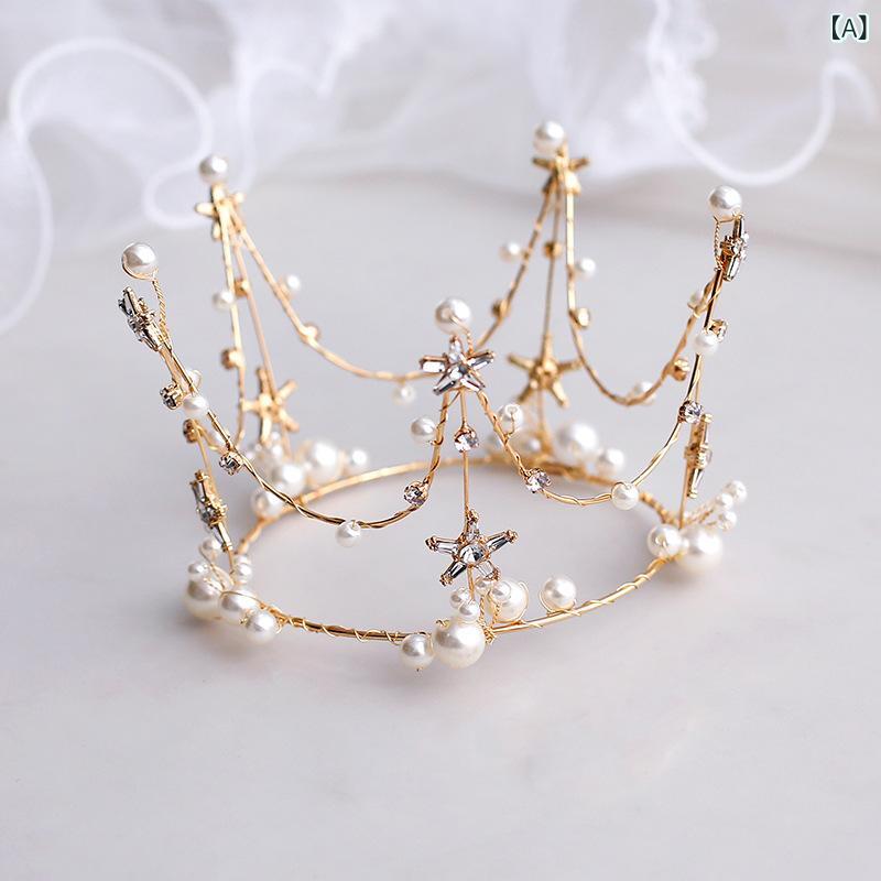 髪飾り レディース クラウン ティアラ ヘッドドレス ウェディング 花嫁 シンプル ハンドメイド パール 誕生日 王冠 ケーキトッパー デコレーション 置物 アクセサリー パーティー 結婚式 華やか 上品 高級感 2