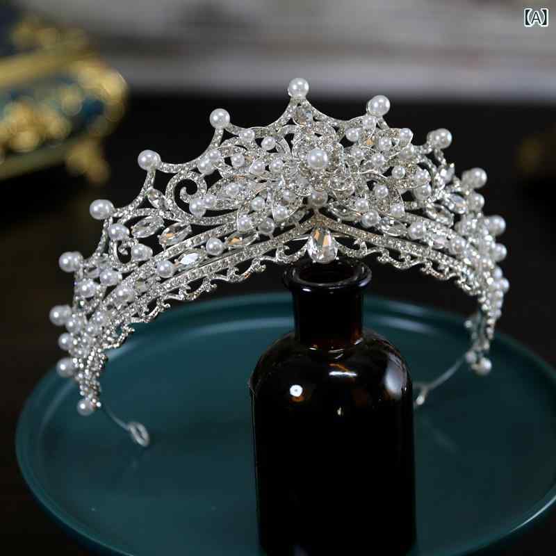 ティアラ レディース ヘアアクセサリー 髪飾り 王冠 クラウン ウェディング 花嫁 クリスタル ジルコニア 立体 韓国 シルバー パール 合金 電気メッキ加工 高級感 華やか 結婚式 披露宴 演奏会 フォーマル キラキラ 2