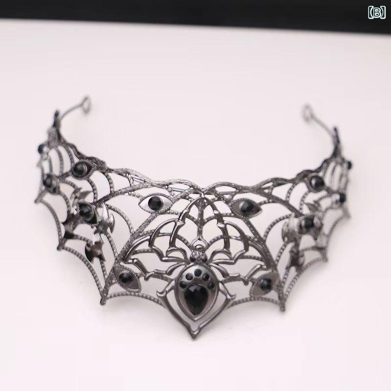 ヘアアクセサリー メンズ レディース ティアラ 王冠 髪飾り 蜘蛛 スパイダー クモ モチーフ ハロウィン パーティー コスプレ ヘッドドレス ゴシック ホラー 合金 電気メッキ加工 演出用 小道具 仮装 舞台 文化祭 欧米風 存在感抜群 グリーン ブラ 3
