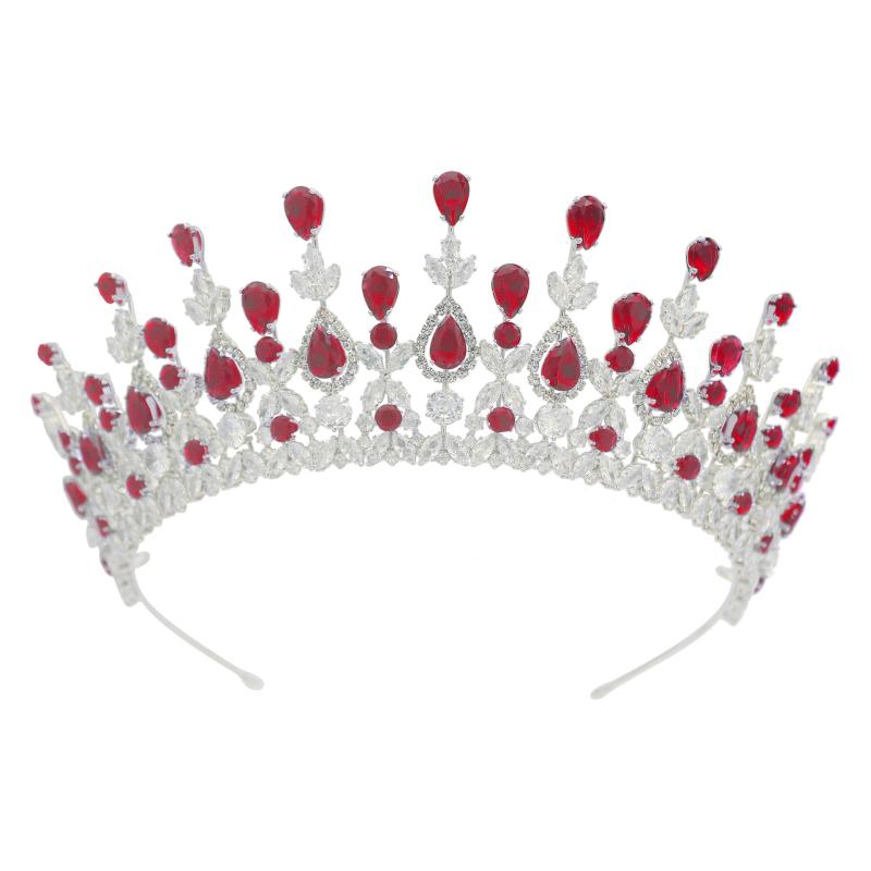 ティアラ レディース 王冠 クラウン ヘッドドレス ヘアアクセサリー ブライダル ウェディング 花嫁 ジルコニア 電気メッキ加工 高級感 ゴージャス エレガント 欧米 韓国 結婚式 披露宴 誕生日 シルバー レッド グリーン