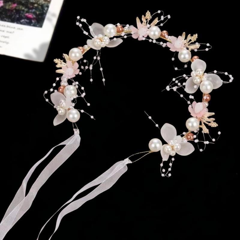 カチューシャ 女の子 レディース ヘアバンド ヘッドドレス 花冠 フラワー 髪飾り パール クリスタル クラウン 発表会 結婚式 ハンドメイド かわいい ピンク ホワイト ブルー フォーマル ヨーロピアン 七五三 春夏