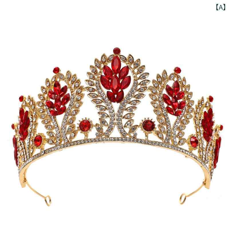 ティアラ レディース クラウン 王冠 ヘッドドレス 髪飾り ブライダル ウェディング ヘアアクセサリー 結婚式 パーティー 誕生日 欧米風 クリスタル ビジュー ラインストーン 豪華 華やか キラキラ 高級感 合金 ゴールド レッド ブルー 2