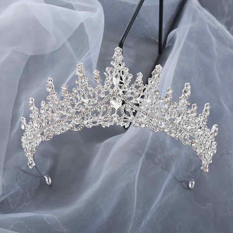 ティアラ レディース 王冠 髪飾り ヘッドドレス ヘアアクセサリー カチューシャ 結婚式 ウエディング ブライダル シルバー ゴールド クリスタル ラインストーン 欧米風 高級感 ゴージャス 電気メッキ加工 プリンセス 花嫁 エレガント 合金