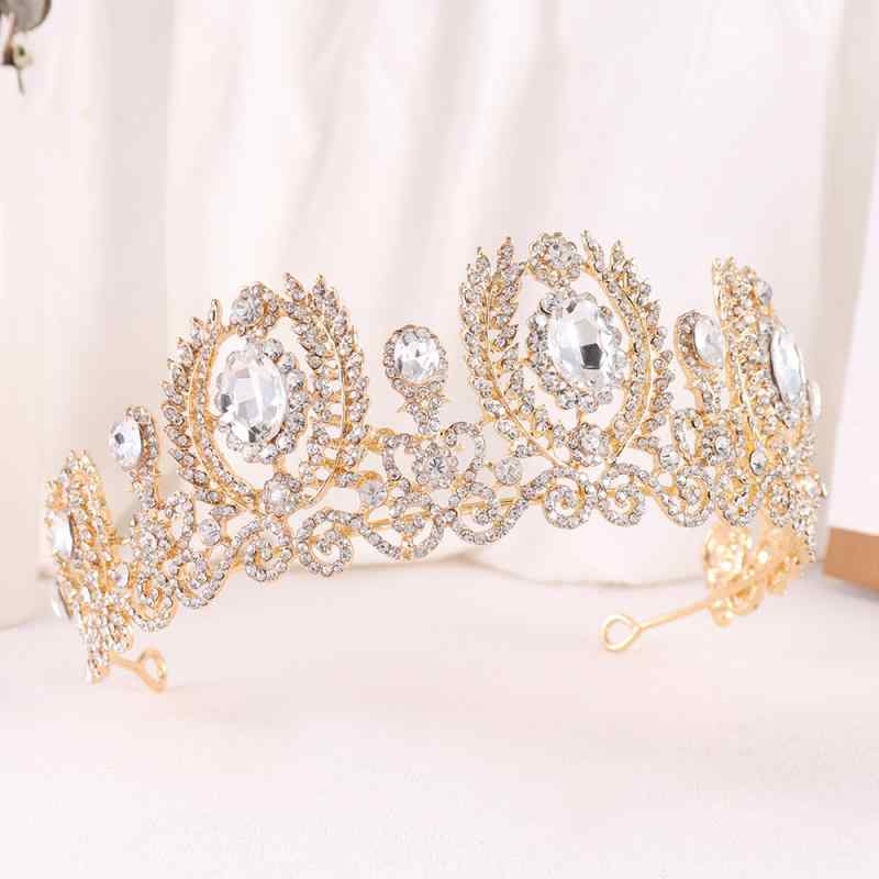 ティアラ レディース 王冠 ヘアアクセサリー 髪飾り プリンセス 欧米風 バロック調 リーフモチーフ 葉 ラインストーン ジルコニア 合金 結婚式 ウェディングフォト 披露宴 シルバー ゴールド 高級感 春夏 華やか ゴージャス
