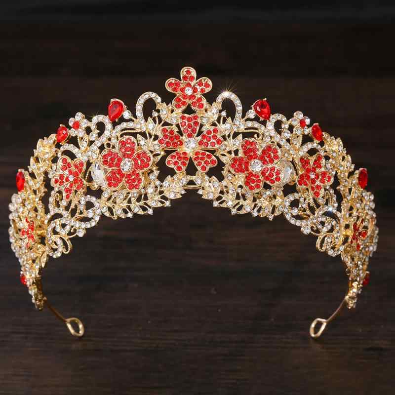 ティアラ レディース 王冠 ヘッドドレス ヘアアクセサリー 髪飾り 結婚式 披露宴 ウェディング リーフ モチーフ ラインストーン クリスタル 華やか 高級感 シルバー ゴールド レッド エレガント 大ぶり 韓国