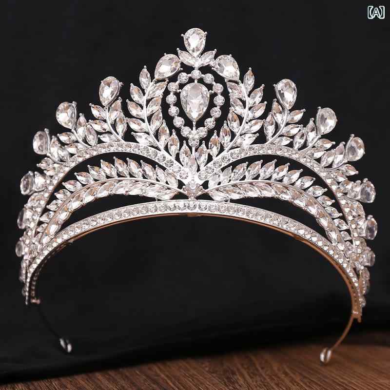 フロントップ楽天市場店のティアラ レディース ヘアアクセサリー 王冠 カチューシャ 髪飾り 結婚式 披露宴 撮影用 ゴージャス 欧米風 華やか 高級感 クリスタル ラインストーン 赤 シルバー ゴールド 合金 電気メッキ加工 春夏 かわいい｜アングル2