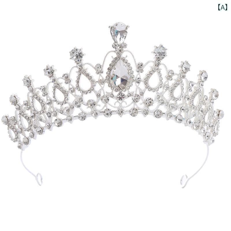 フロントップ楽天市場店のティアラ レディース 髪飾り 王冠 カチューシャ ヘアアクセサリー ウェディング ブライダル 花嫁 結婚式 成人式 誕生日 春夏 合金 ラインストーン クリスタル 華やか ゴージャス 高級感 シルバー ゴールド ローズゴールド｜アングル2