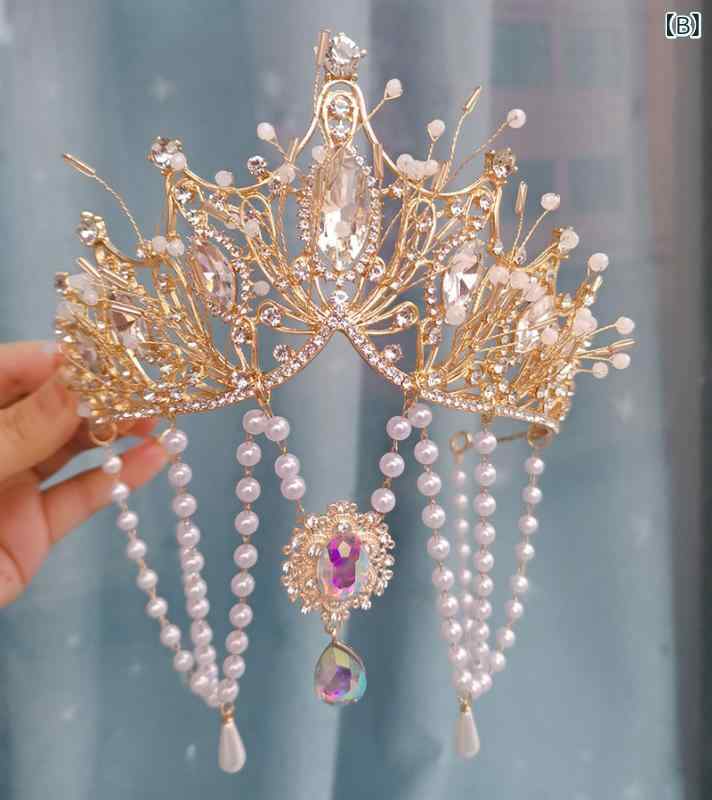 フロントップ楽天市場店のヘッドアクセサリー レディース ヘアアクセサリー ティアラ 冠 額飾り プリンセス 異国情緒 エキゾチック ゴシック ダーク フリンジ タッセル フェイクパール 高級感 ブラック ゴールド シルバー ウェディング 撮影用 前撮り 春夏｜アングル3