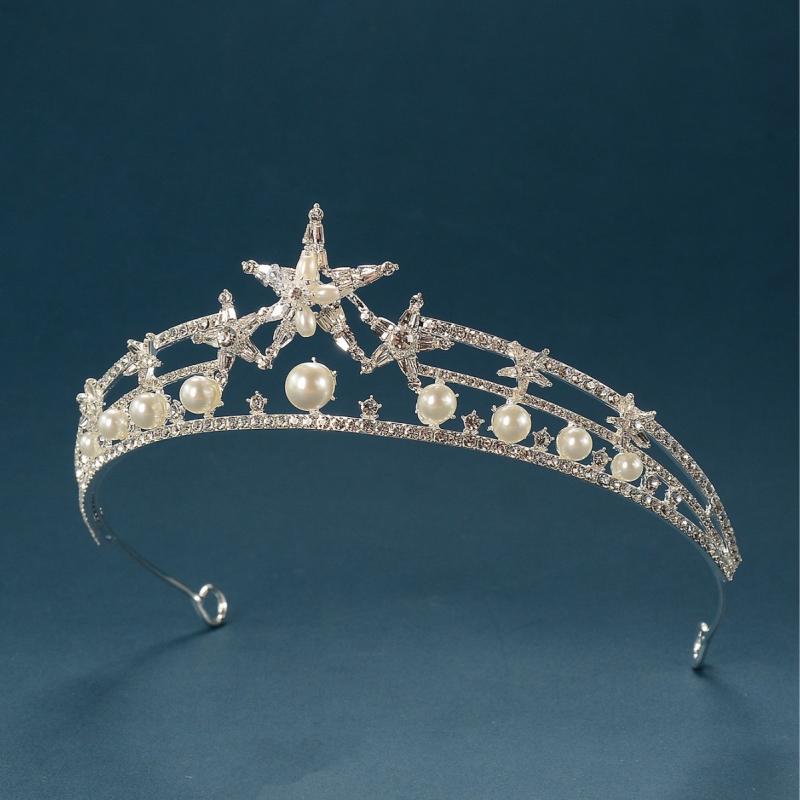 ティアラ レディース 王冠 ヘッドドレス 髪飾り ウェディング ブライダル 結婚式 パーティー 誕生日会 プリンセス ジルコニア パール クリスタル ビーズ シルバー ホワイト 電気メッキ加工 高級感 華やか 春夏