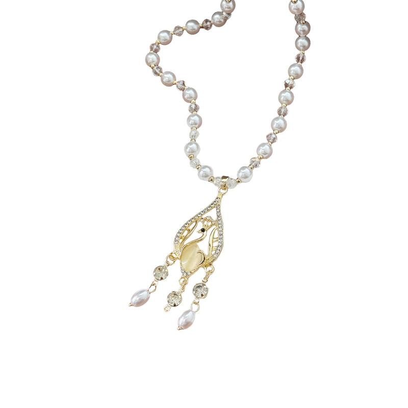 Tourmaline - ネックレス レディース オリエンタル チャイナ風 孔雀モチーフ ピーコック パール パール 鎖骨 アクセサリー ジュエリー 電気メッキ加工 合金 フェミニン エレガント かわいい 上品 個性的 高級感 春夏 普段使い お呼ばれ 結婚式