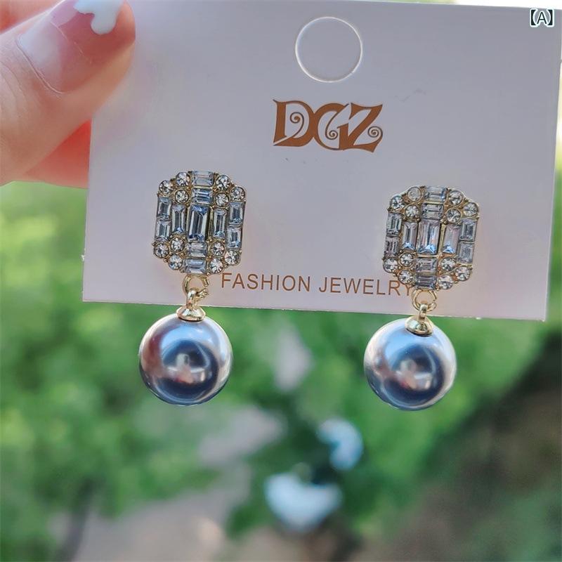 ピアス レディース ジルコニア クリスタル パール パール グレー U字型 スタッド 耳飾り アクセサリー ジュエリー 高級感 かわいい 上品 清楚 華奢 大人 オフィス 普段使い 結婚式 電気メッキ加工 混合素材 ラインストーン